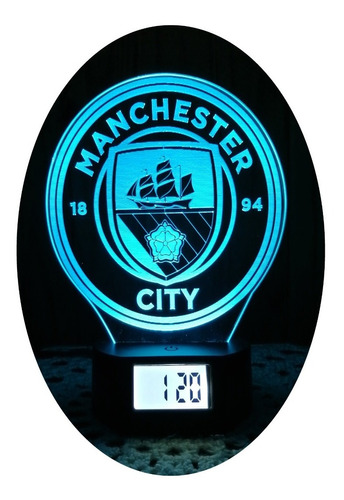 Lámpara Led Ilusión 3d Reloj Alarma Manchester City 