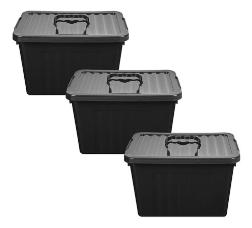 Caja Organizadora Plastica Grande Negra X3 Unidades 38x28x22