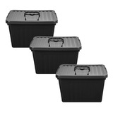 Caja Organizadora Plastica Grande Negra X3 Unidades 38x28x22