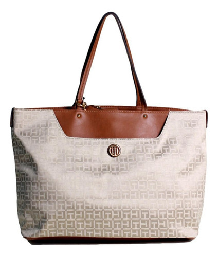 Bolsa Para Mujer Marca Tommy Hilfigero Beige Tote 69j2293250 Acabado De Los Herrajes Dos Asas Color De La Correa De Hombro Marrón Claro Diseño De La Tela Sintético