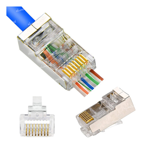 10 Fichas Rj45 Ftp Cat6 Blindado Macho Pasante Rapidfit