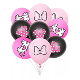 Set 12 Globos De Latex Temática Ratoncita Lazo Rosa 