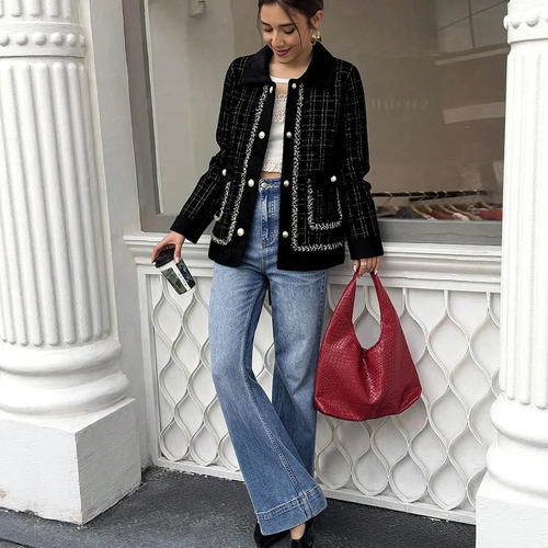 Chaqueta De Vintage A Cuadros Con Bordes Sin Rematar | Envío gratis