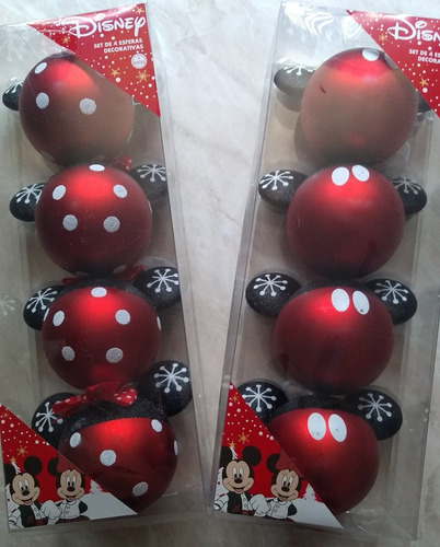 Esferas Navideñas Disney 8 Piezas Micky Y Minnie Rojas 