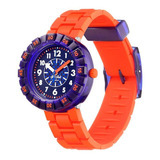 Reloj Flik Flak Orangebrick Zfcsp103 Color De La Correa Naranja Color Del Bisel Azul Oscuro Color Del Fondo Azul