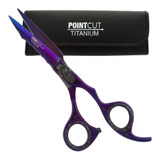 Tijera Barberia Microdentada Corte Pointcut Titanio Purple 6