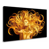 Quadro Tela Canvas Alta Qualidade Mulher Dourado 70x130