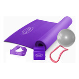 Kit Yoga Completo Mat + 2 Banda + Aro Elongación +pelota Gmp