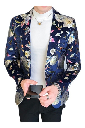 Blazer Traje Saco Chaquetas Moda Para Hombres Estampado Flor