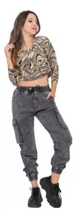 Jeans Cargo Jogger  Elastizados Mujer Pantalón Bolsillos