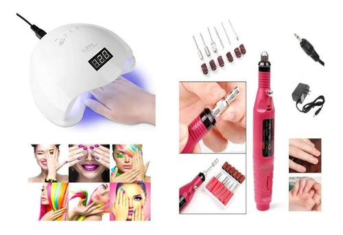 Cabina De Uñas Led Uv 48w Para Esmalte Semi + Torno + Fresas