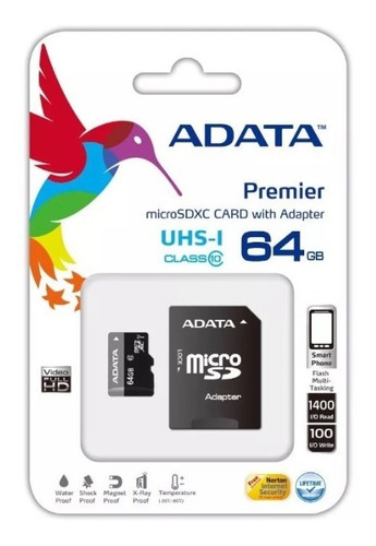 Memoria Micro Sd Microsd 64gb Adata Ausdx64guicl10ra1