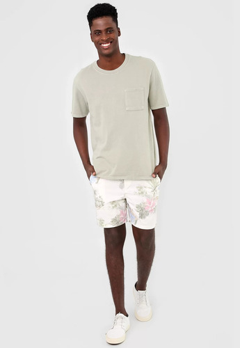 Bermuda Hering Reta Amarração Estampada Off-white/verde