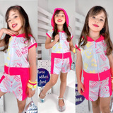 Roupa Feminina Infantil Camisa + Bermuda Jogger Blogueirinha