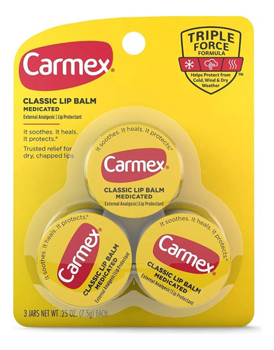 Carmex Lip Balm Jar / Lata Blister Pack X 3 U. Original 100%