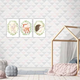 03 Placas Decoração Infantil Tema Raposa Jardim Encantado