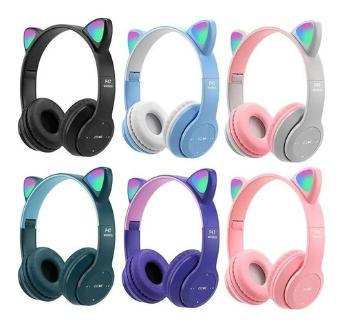 Auricular Bluetooth Usb Inalambrico Orejas De Gato Luz Led