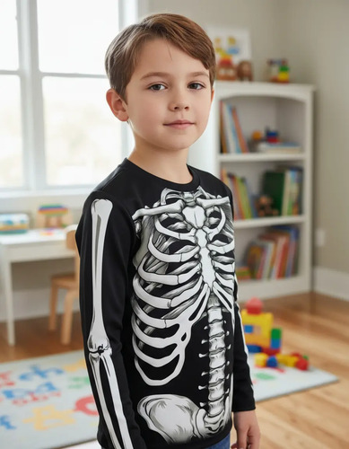 Playera Sublimada Esqueleto Manga Larga Infantil