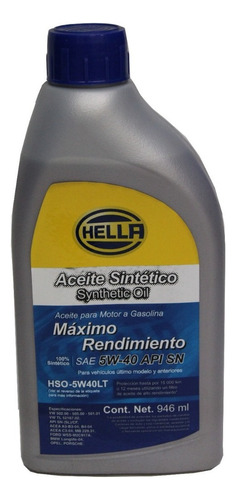 Aceite Para Motor Hella Sintético 5w-40 Para Carros, Pickups & Suv