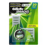 Gillette Mach3 Sensitive, Cartuchos Para Afeitar, 20 Pack