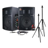 Kit Caixa Som Ativa Passiva 500w Leacs Brava 1200 Pedestal