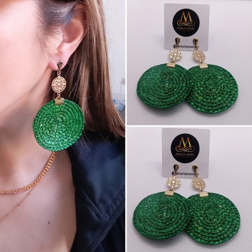 Aros Baño Oro 18 K Con Teatina Tono Verde Y Mandala