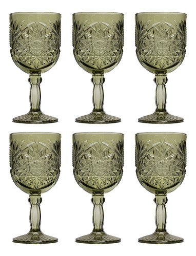 Juego De 6 Copas De Cristal Vino Colores Retro Gruesas 325ml