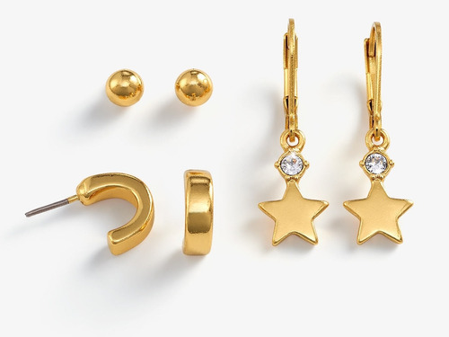 Yanbal Set Aretes Stary Glam Estrella 3 Pares Baño Oro 24k