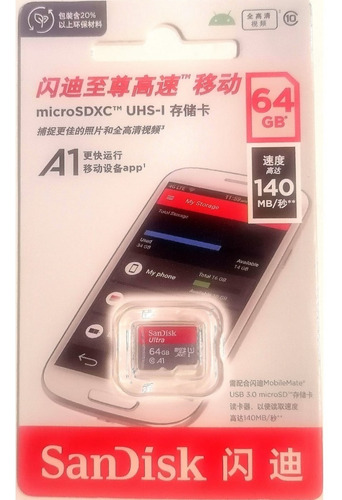 Tarjeta Memoria Micro Sd Sandisk Ultra 64gb Clase 10 140mb/s
