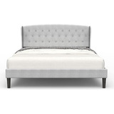 Cama Queen Size Upholstered Con Cabecera Acolchada Sin Neces