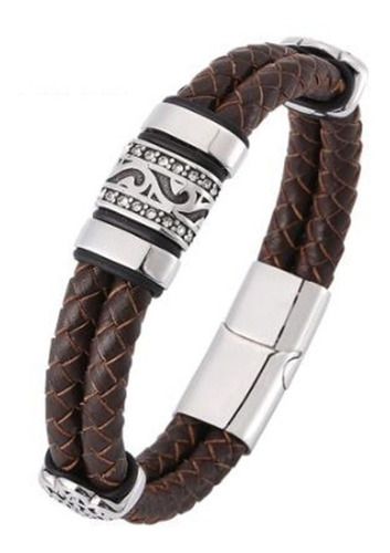 Pulsera Doble Cuero Trenzado - Geometric Brown