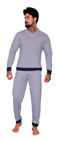 Pijama Masculino De Punho Malha 100% Algodão Confort Inverno