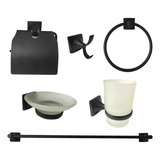 Kit Set 6 Accesorios Baño Ducha Negros Metalicos Vidrio