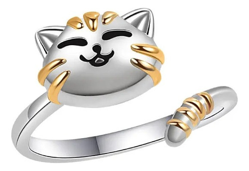 Anillo Ajustable Gato Giratorio Antiestrés Para Mujer