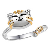 Anillo Ajustable Gato Giratorio Antiestrés Para Mujer