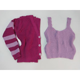 Conjunto Feminino Cardigan Tricot Aberto E Cropped Alcinha