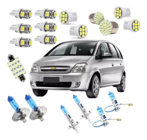 Kit Meriva Farol + Led Super Branca Teto/farol/placa/ré