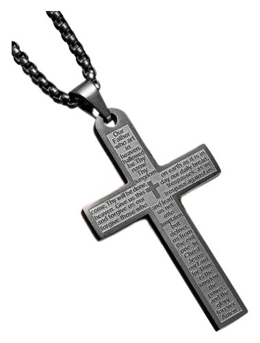 Collar Our Father Cross, Acero Inoxidable, Hombre