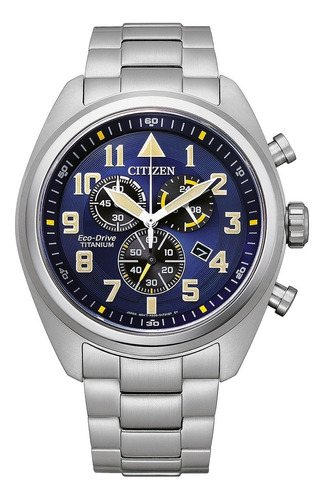 Reloj Citizen Eco Drive Super Titanium Chronograph At248081l Color De La Malla Gris Color Del Bisel Gris Color Del Fondo Azul