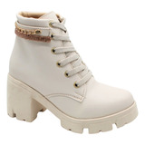 Botas Dama Botines Brillos Comodas Tacon Bajo Casual  Cadena