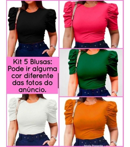 Kit 5 Blusas Evangélicas Manga Bufante T-shirt Princesa Atac