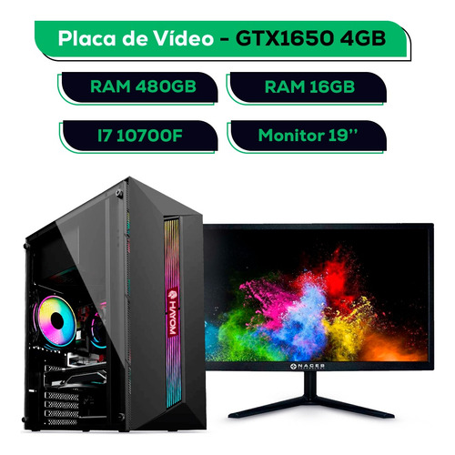 Cpu Pc Gamer I7 + Ram 16gb Ssd 480gb Gtx1650 4gb Monitor 19 