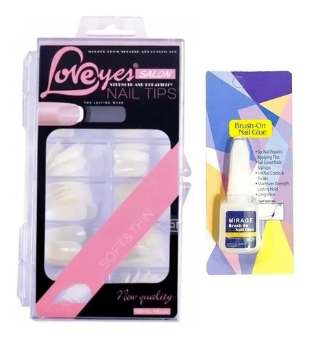 Cajas De Tips Uñas 100 Unidades + Pegamento Tip Acrilico Gel