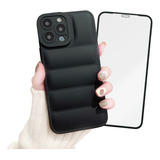 Carcasa Funda Silicona Puffer + Lámina De Vidrio Para iPhone