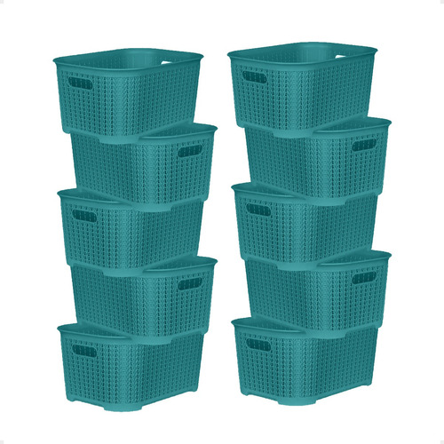 Set X10 Cajas Organizadoras Grandes Simil Rattan 53x33x29