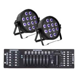 Kit 2 Canhao Refletor 12 Leds 18w Rgbw Uv Bivolt + Mesa Dmx