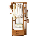 Closet Rack De Madera Tipo Perchero Con 2 Cajones Y Ganches