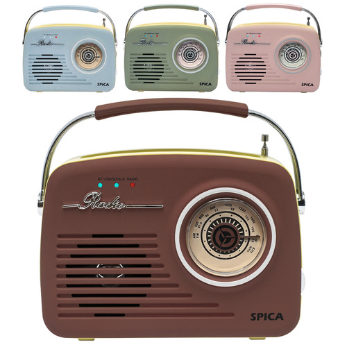 Radio Vintage Parlante Bluetooth Portatil Spica Sp-120 Am/fm Color Bordo
