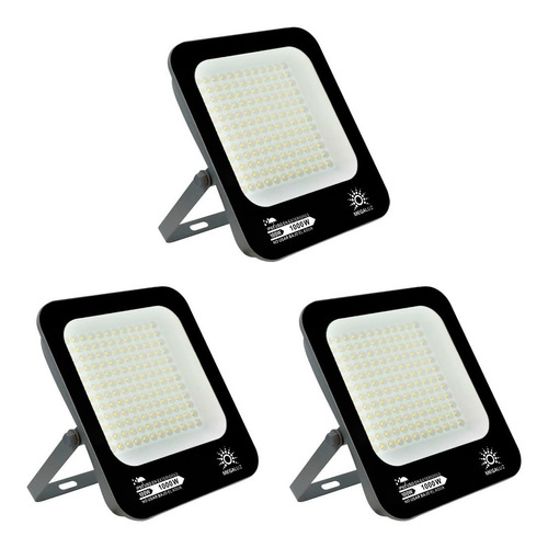 Reflector Led Exterior 100w Paquete 3 Pzs Megaluz R34w100 Color De La Carcasa Negro Color De La Luz Blanco Frío