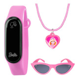 Relogio Barbie Digital Infantil + Colar + Oculos Proteção Uv